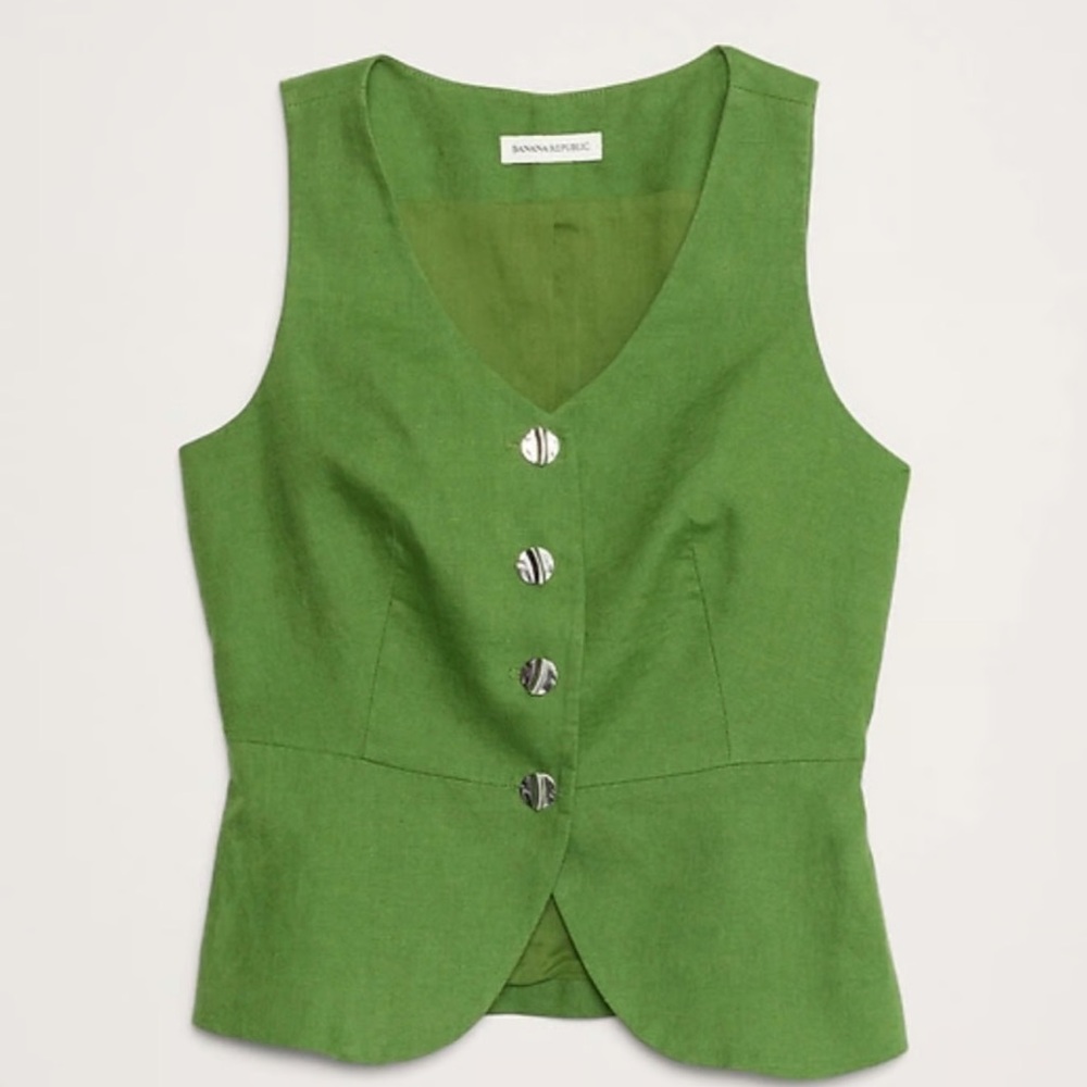 Banana Republic Linen Button-Front Vest, Size 4 - Picture 2 of 11